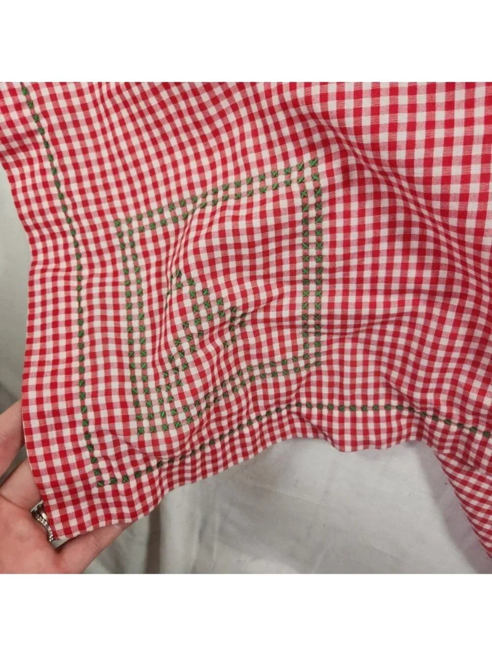 Vintage Red Gingham Tablecloth Hand Embroidered Christmas Tree Cross Stitch 40